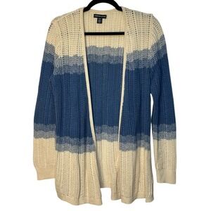 American Living Cardigan Sweater Blue Cream Stripe Open Front Long Sleeve Knit M